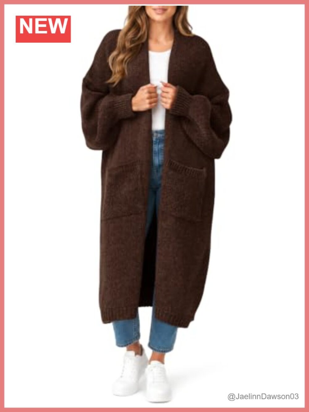 Oversized Long Cardigan Open Front Coatigan with Pockets